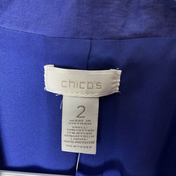 Chico's NWT Kennedy Crinkle Shine 3/4 Sleeve Blazer Brazilian Blue Large​ - Picture 2 of 7